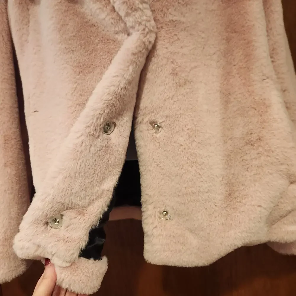 Avec‎ Les Filles Short Faux-Fur Jacket Snap Close Color Blush Size S